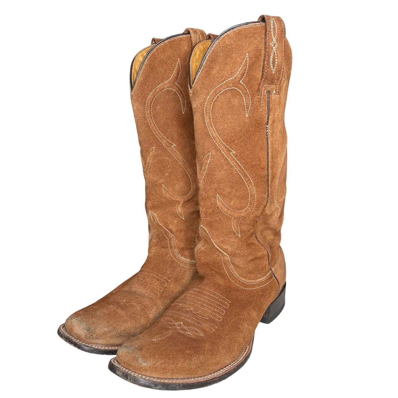 Stetson Tan Brown Suede Leather Boots 7 Western Classic Snip Toe Handmade Mexico